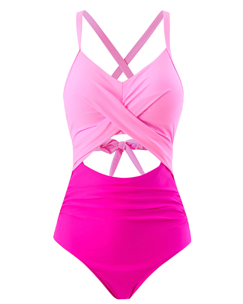 Costume da bagno color block incrociato sul retro