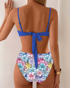 Costume da bagno sexy con reggiseno a stampa a contrasto