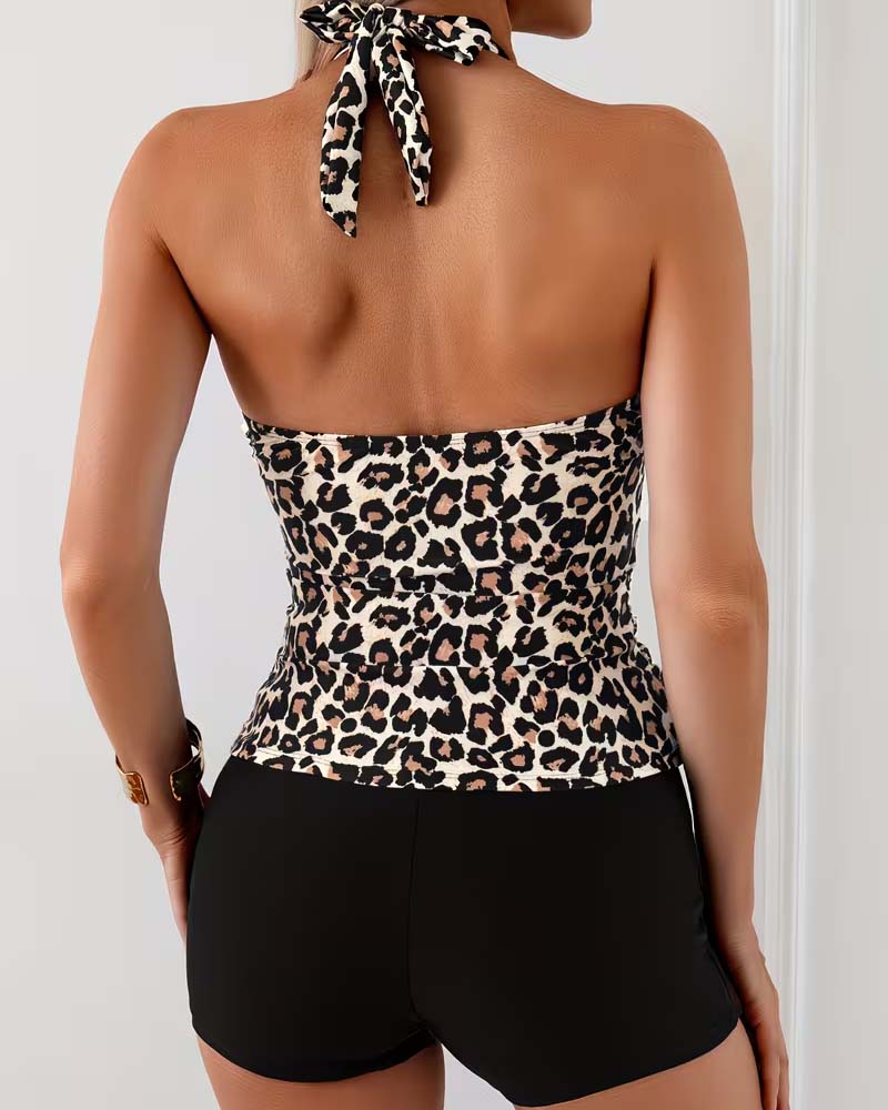 Tankini scollo a V stampa leopardata