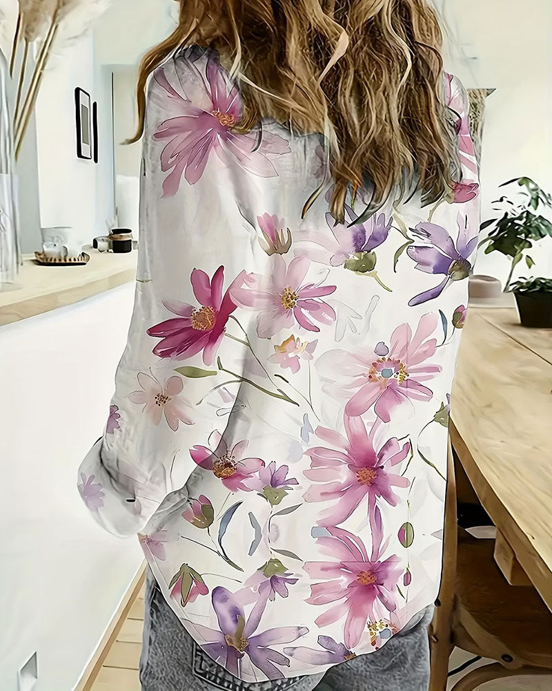 Camicia a Maniche Lunghe Stampa Floreale