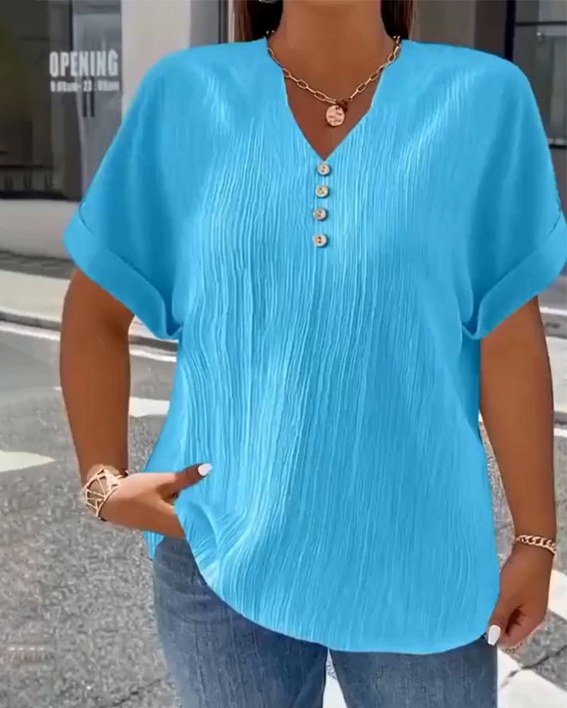 T-shirt 100% cotone scollo a V ampia texture