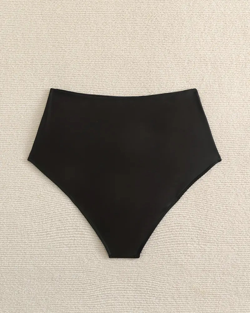 Costume da Bagno Inferiore Plissettato Tinta Unita Vita Alta