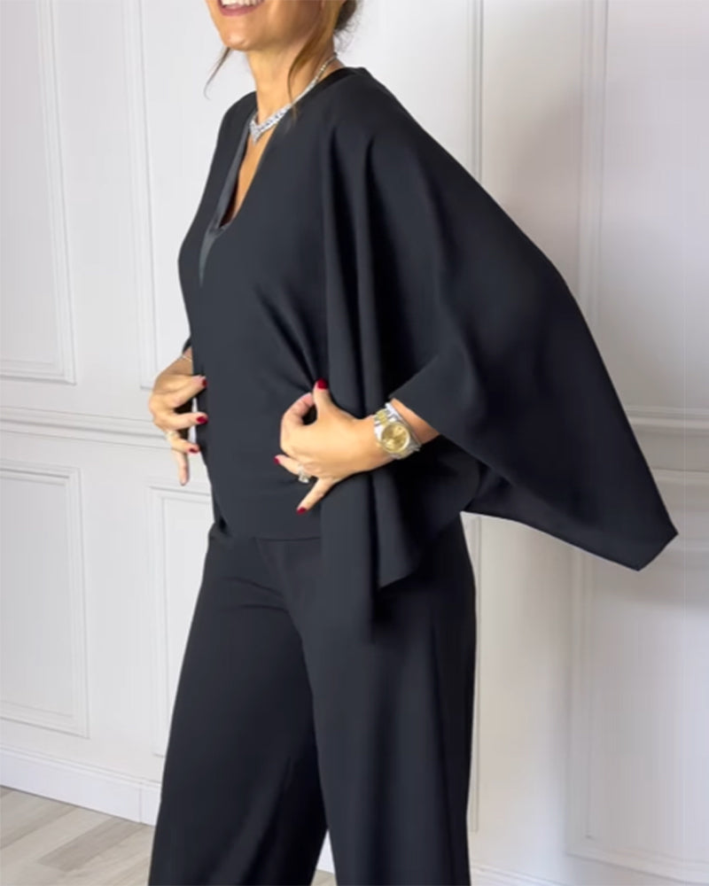 Camicetta Elegante con Scollo a V e Maniche a Farfalla