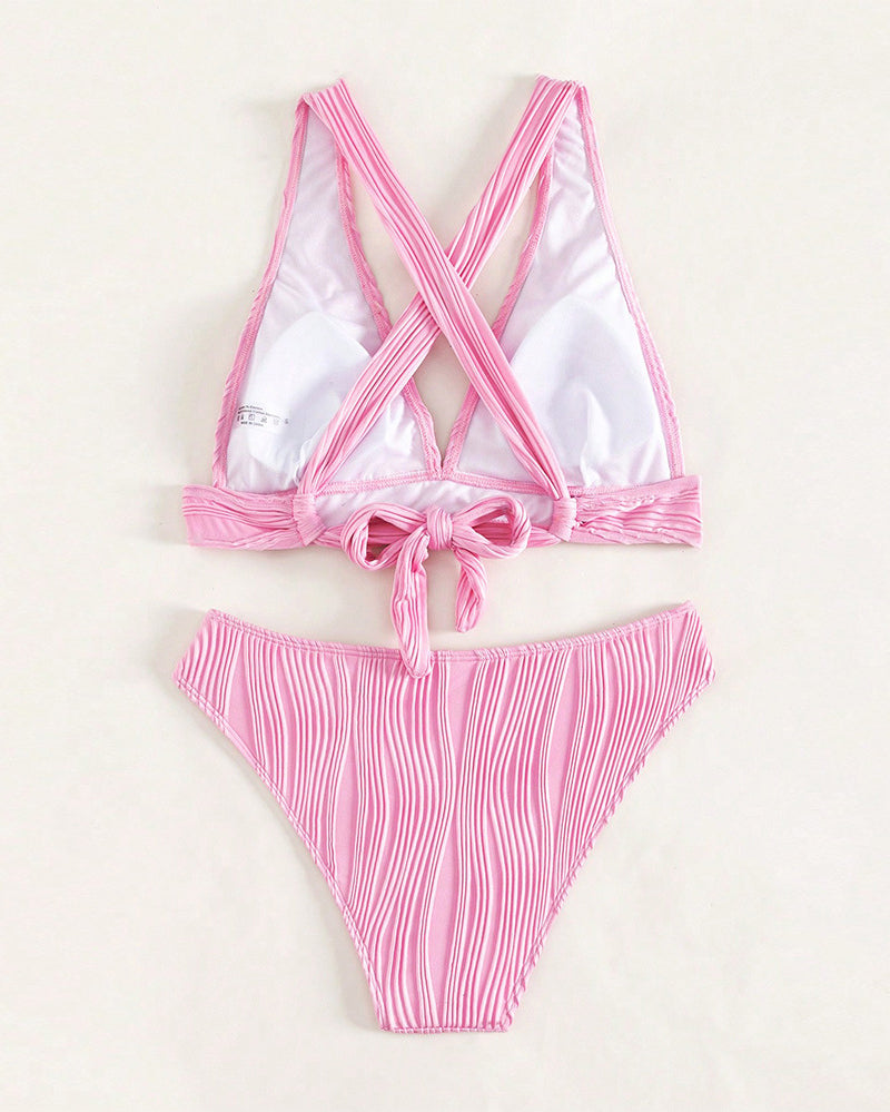 Bikini sexy a V profondo tinta unita