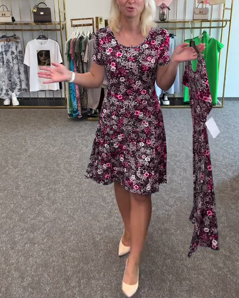 Abito Elegante con Stampa e Vita Sottile