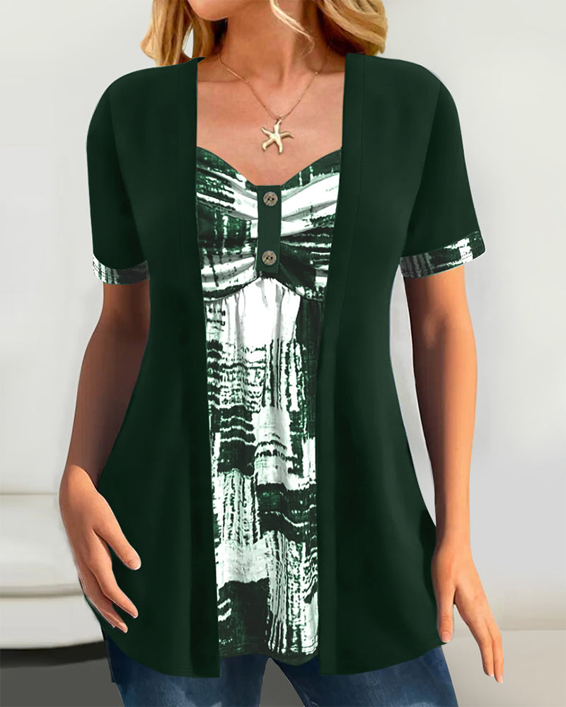 Blusa stampata finto due pezzi asimmetrica