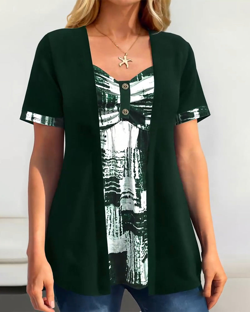Blusa stampata finto due pezzi asimmetrica