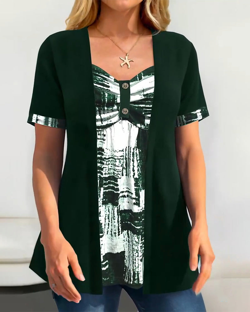 Blusa stampata finto due pezzi asimmetrica