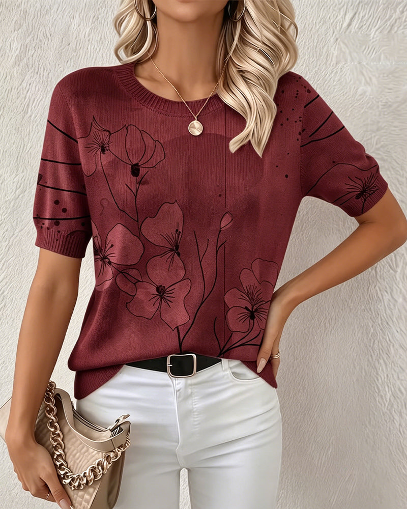 Pullover stampato a maniche corte girocollo