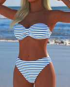 Costume da bagno a vita alta a righe triangolo due pezzi
