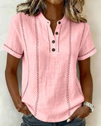 T-shirt casual con scollo a V e bottoni