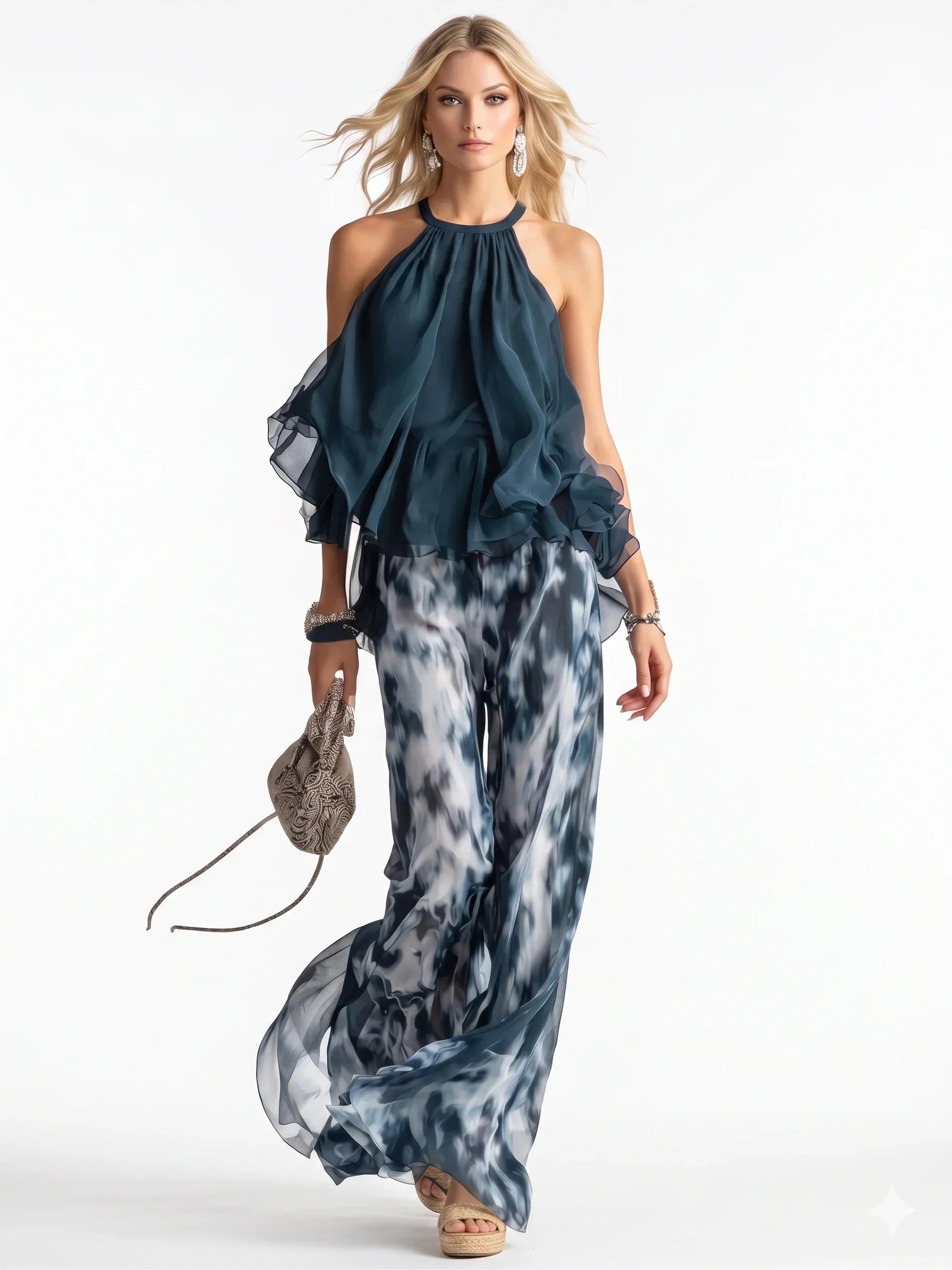 Abito da sera elegante in chiffon due pezzi