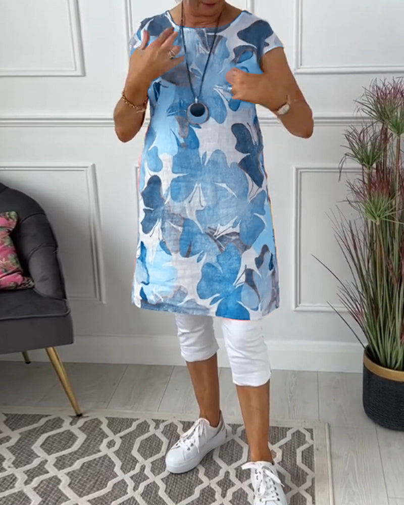 Maglia lunga casual con stampa floreale colorata