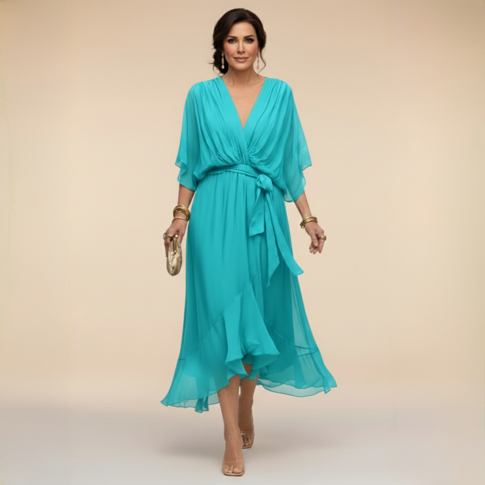 Monica | Abito in chiffon con scollo a V