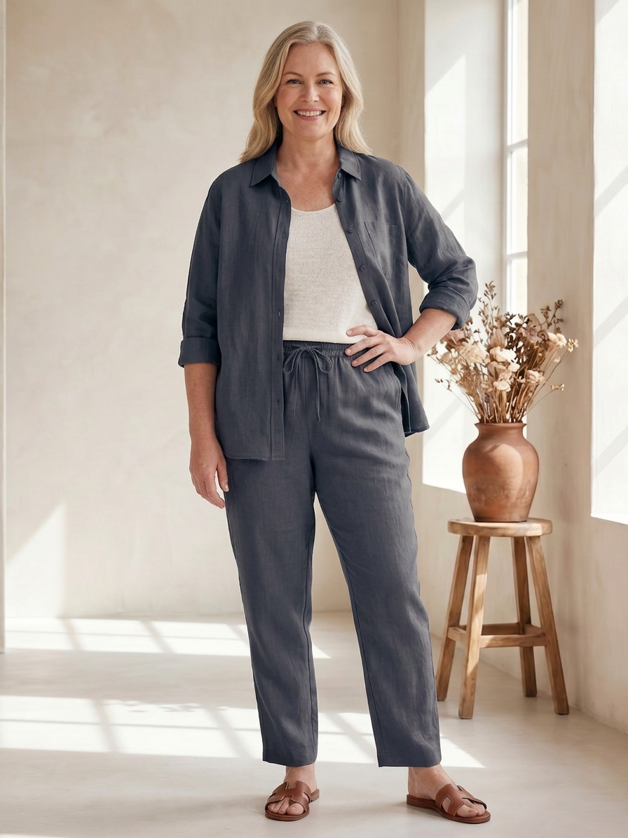 Noor | Set Camicia Manica Lunga e Pantalone Dritto