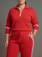 Rain | Set Manica Lunga con Collo Zip e Pantaloni a Righe