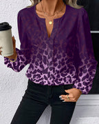 Camicia maniche a sbuffo sfumata stampa leopardata