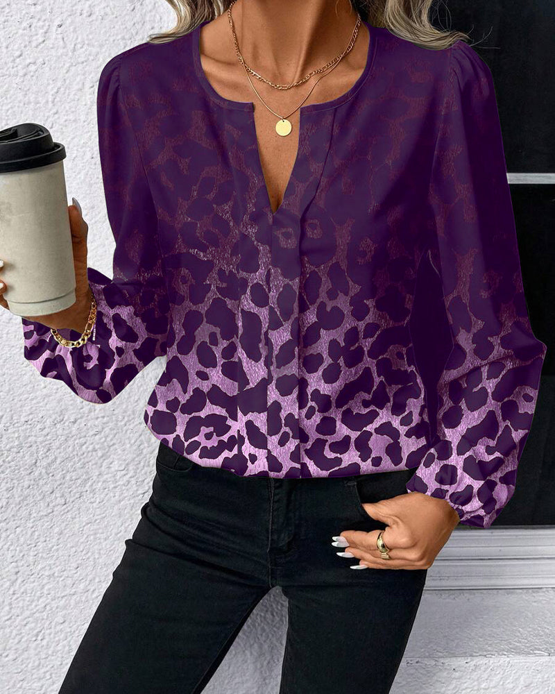 Camicia maniche a sbuffo sfumata stampa leopardata