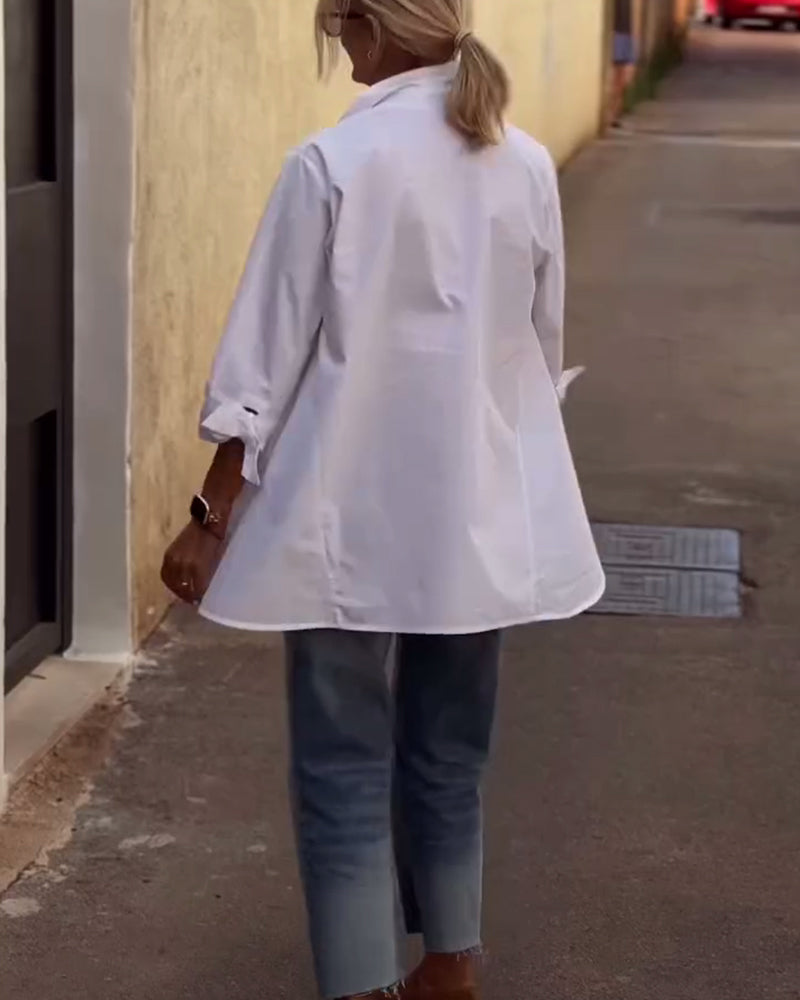 Camicia Casual Con Revers, Maniche Lunghe
