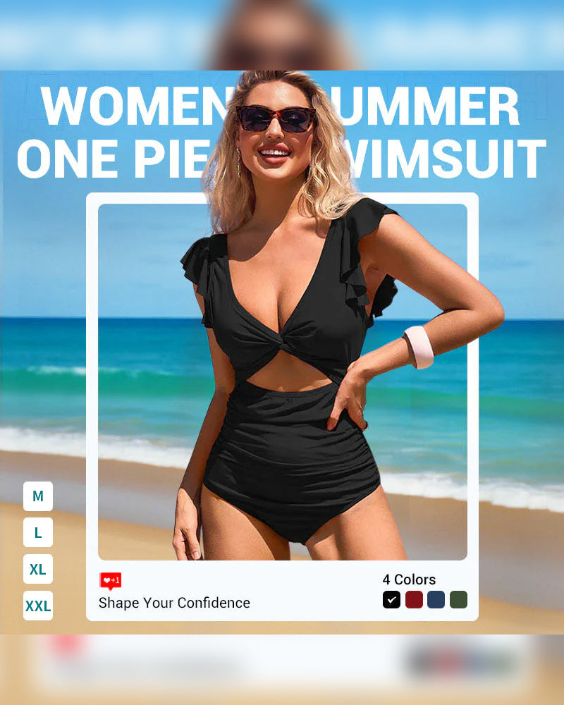 Costume Da Bagno Intero Sexy Con Volant – Dettaglio Arricciato, Controllo Pancia E Colori Vivaci