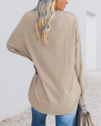 T-shirt donna tinta unita scollo a V maniche lunghe