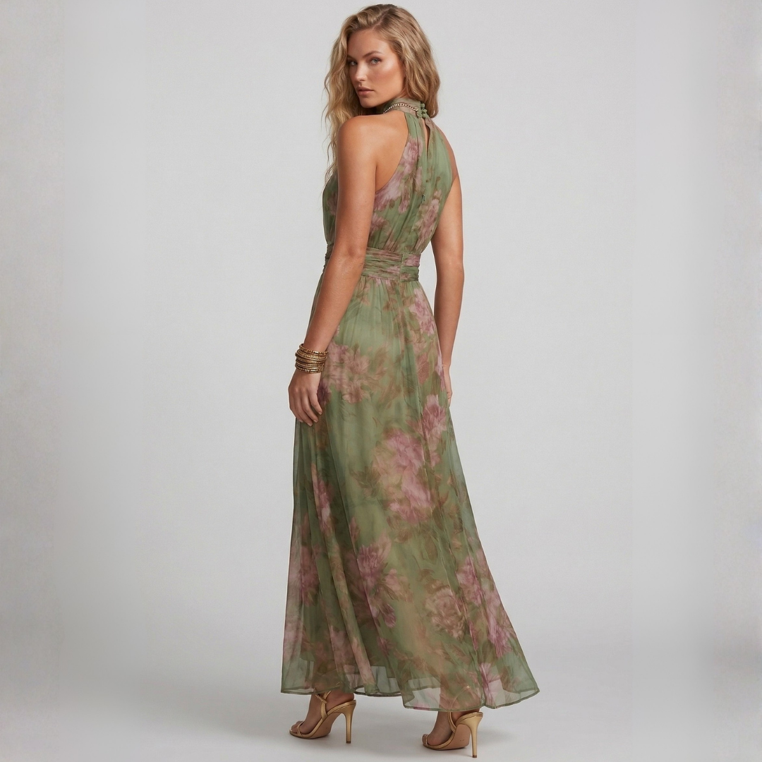 Theia - Abito lungo floreale verde