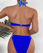 Bikini a fascia color block con scollo all'americana