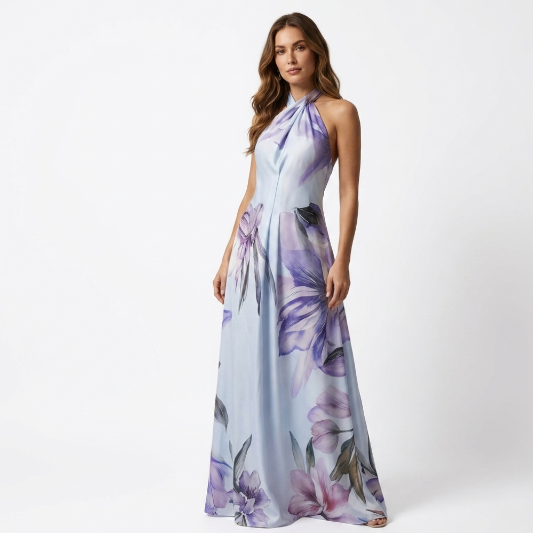 Astreia - Abito lungo con scollo floreale e spalline