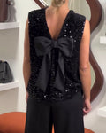 Canotta alla moda con nodo e paillettes