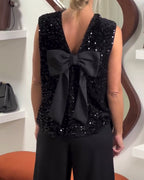Canotta alla moda con nodo e paillettes