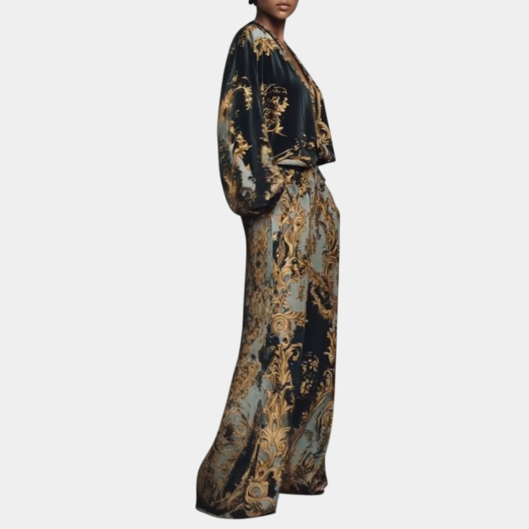 Valentina | Completo floreale barocco con pantaloni palazzo