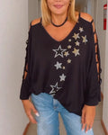 Top corto a spalle scoperte con stampa a stelle