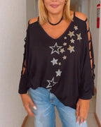 Top corto a spalle scoperte con stampa a stelle