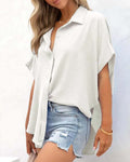 Camicia a maniche corte tinta unita casual vestibilità ampia
