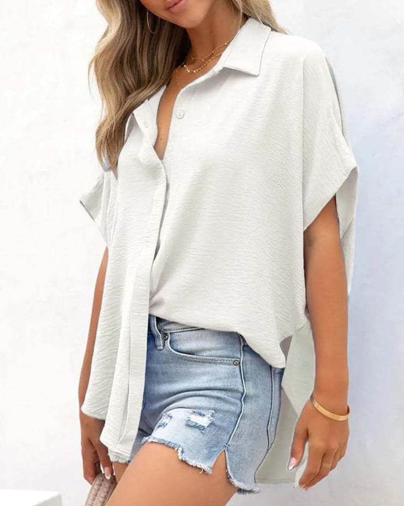 Camicia a maniche corte tinta unita casual vestibilità ampia