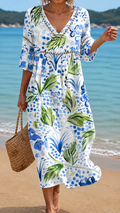 Vestito da Spiaggia con Stampa Tropicale Fresca