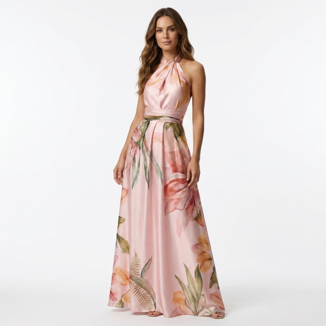 Astreia - Abito lungo con scollo floreale e spalline