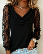 Top a collo drappeggiato con dettagli patchwork