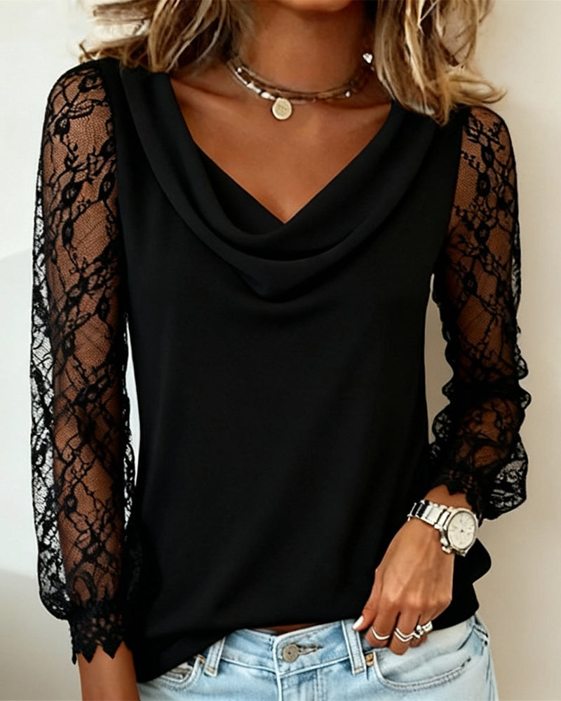 Top a collo drappeggiato con dettagli patchwork