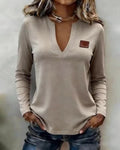 Top scollo a V tinta unita elegante casual
