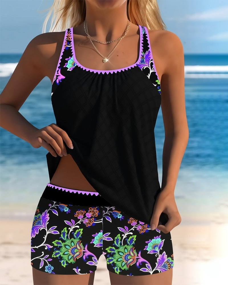 Tankini floreale comodo con pantaloncino per bambini