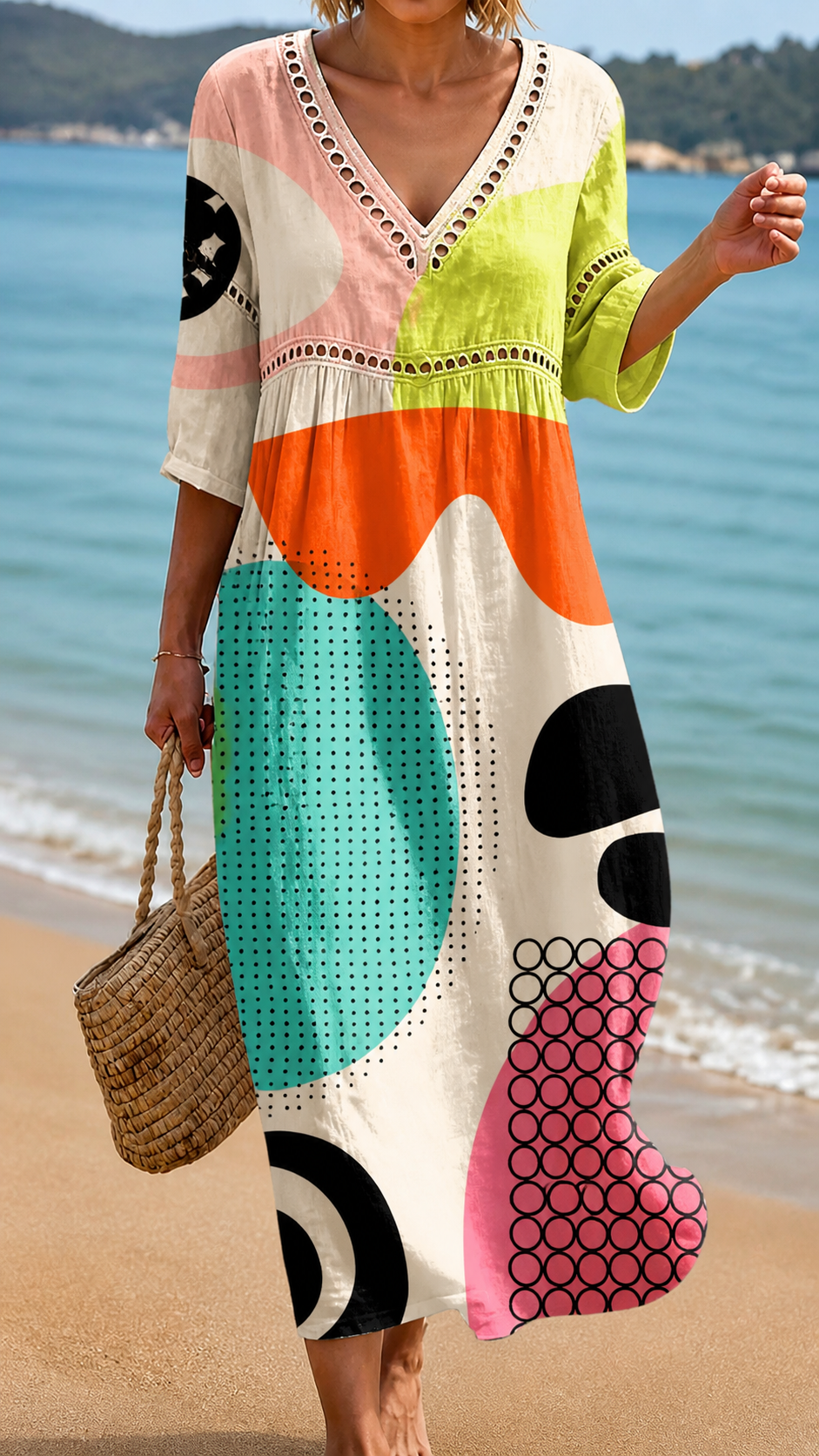 Vestito da Spiaggia con Stampa Astratta Colorata