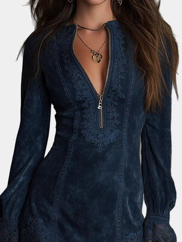 Anastasia - Mini abito in suede con pizzo