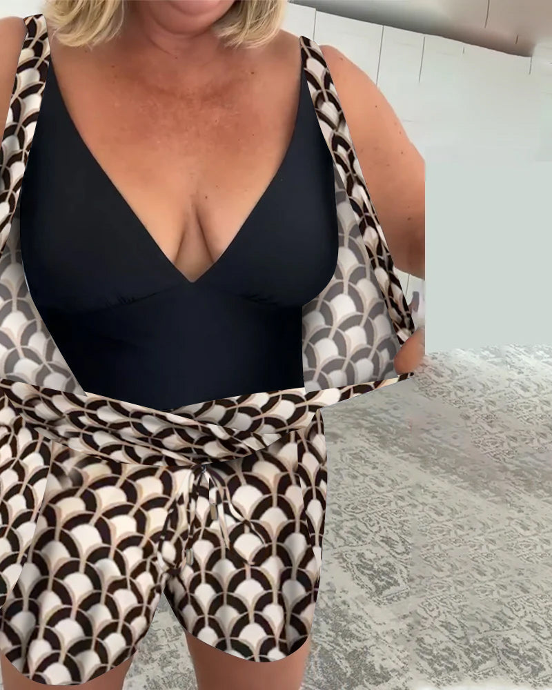 Costume da Bagno Geometrico a Due Pezzi Senza Maniche