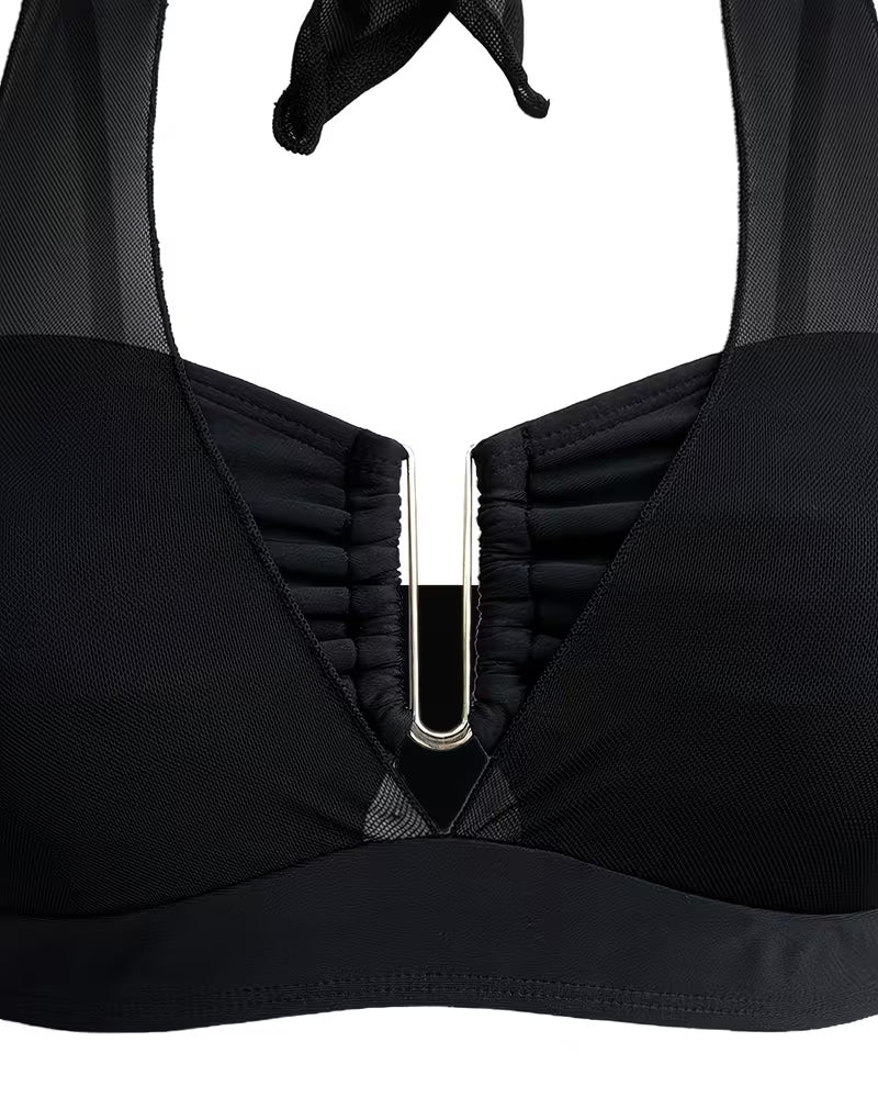 Bikini in maglia con allacciatura al collo