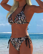 Bikini due pezzi con stampa floreale da annodare al collo