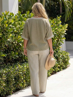 Wren | Completo Tuta Scollo a V a Contrasto e Pantaloni a Righe