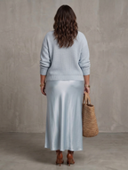 Luciana | Completo Gonna in Raso Tagliata in Sbieco con Coprispalle in Maglia
