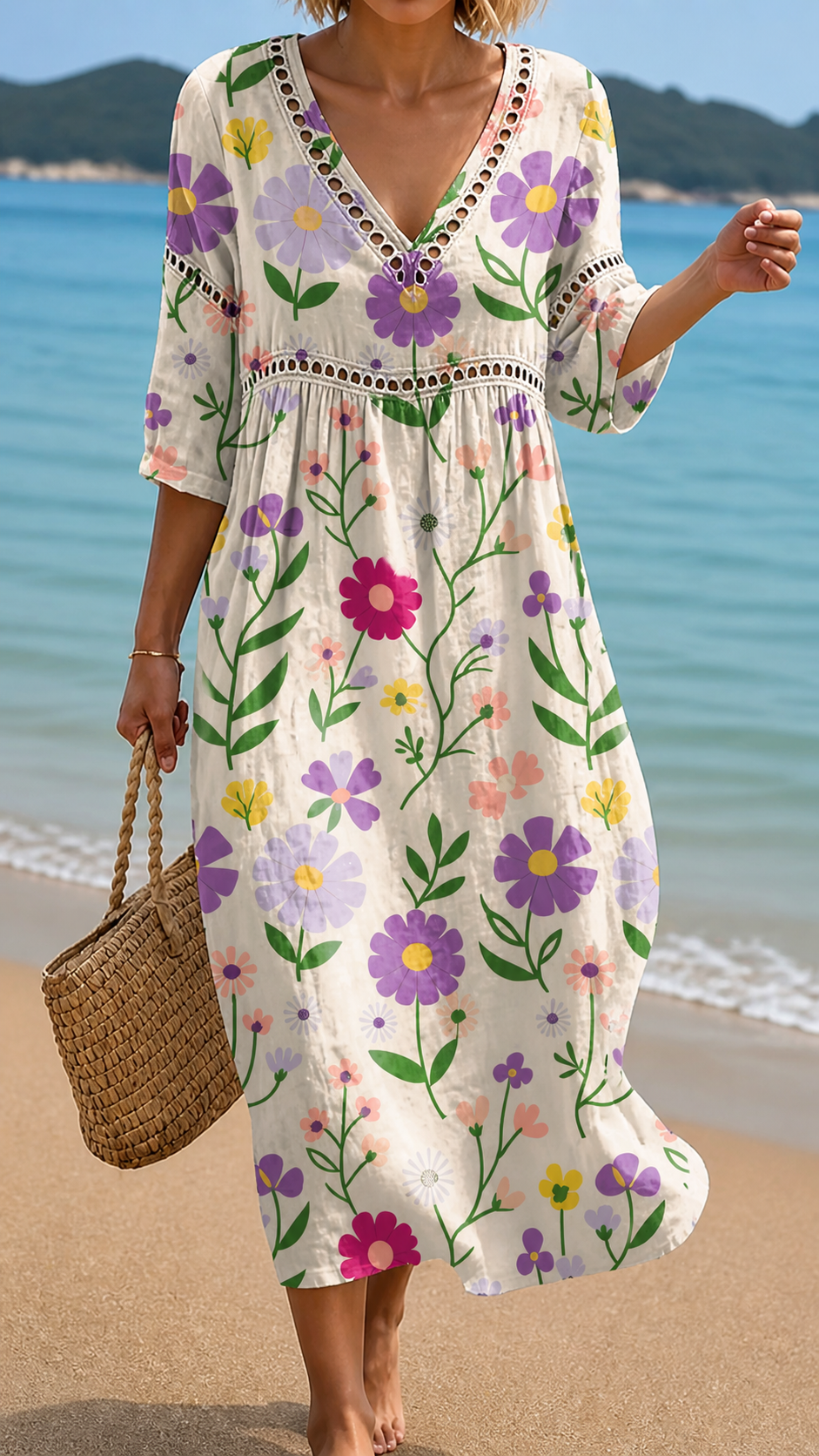 Loredana | Vestito da Spiaggia Floreale Vibrante da Giardino