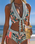 Bikini bohémien con reggiseno all'americana e coulisse